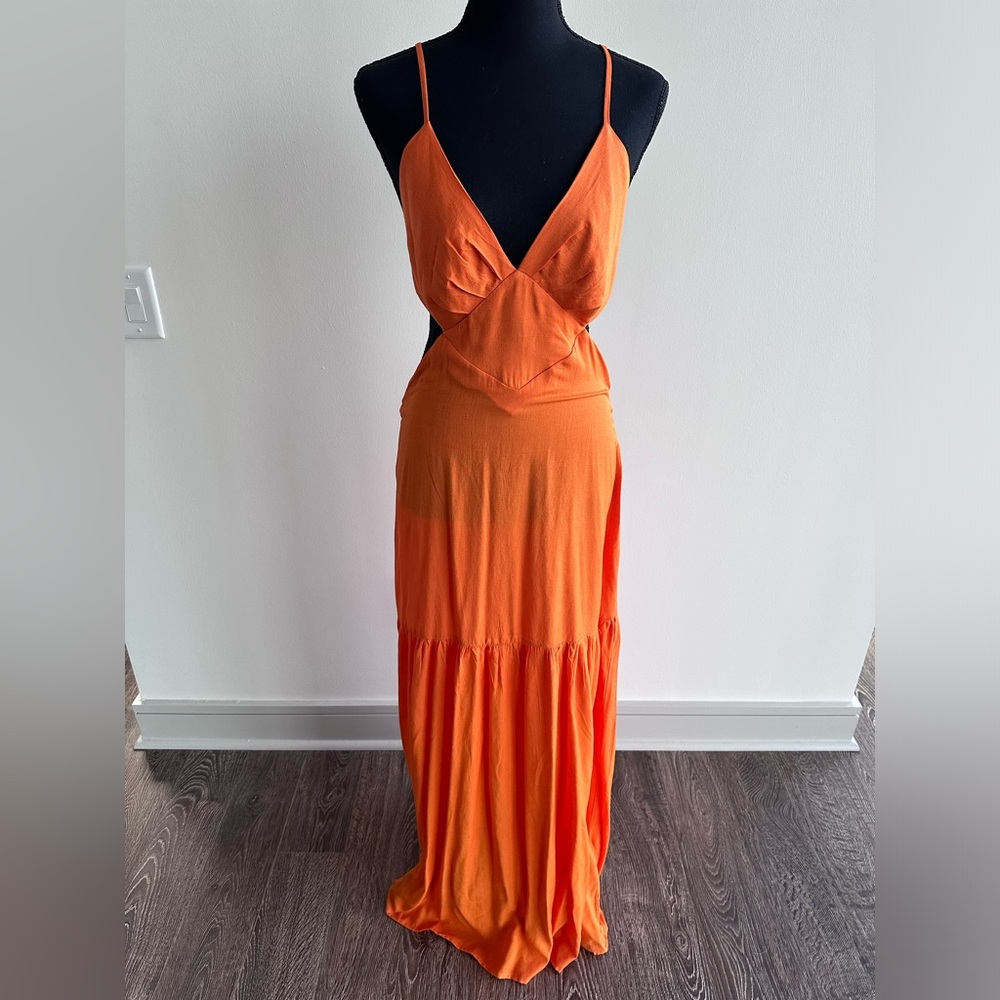 Brazilian Orange Cut-out Low-back Maxi Dress